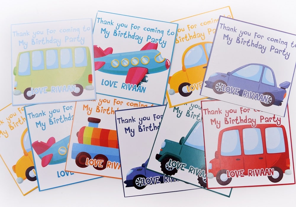 transport theme birthday thank you cards
