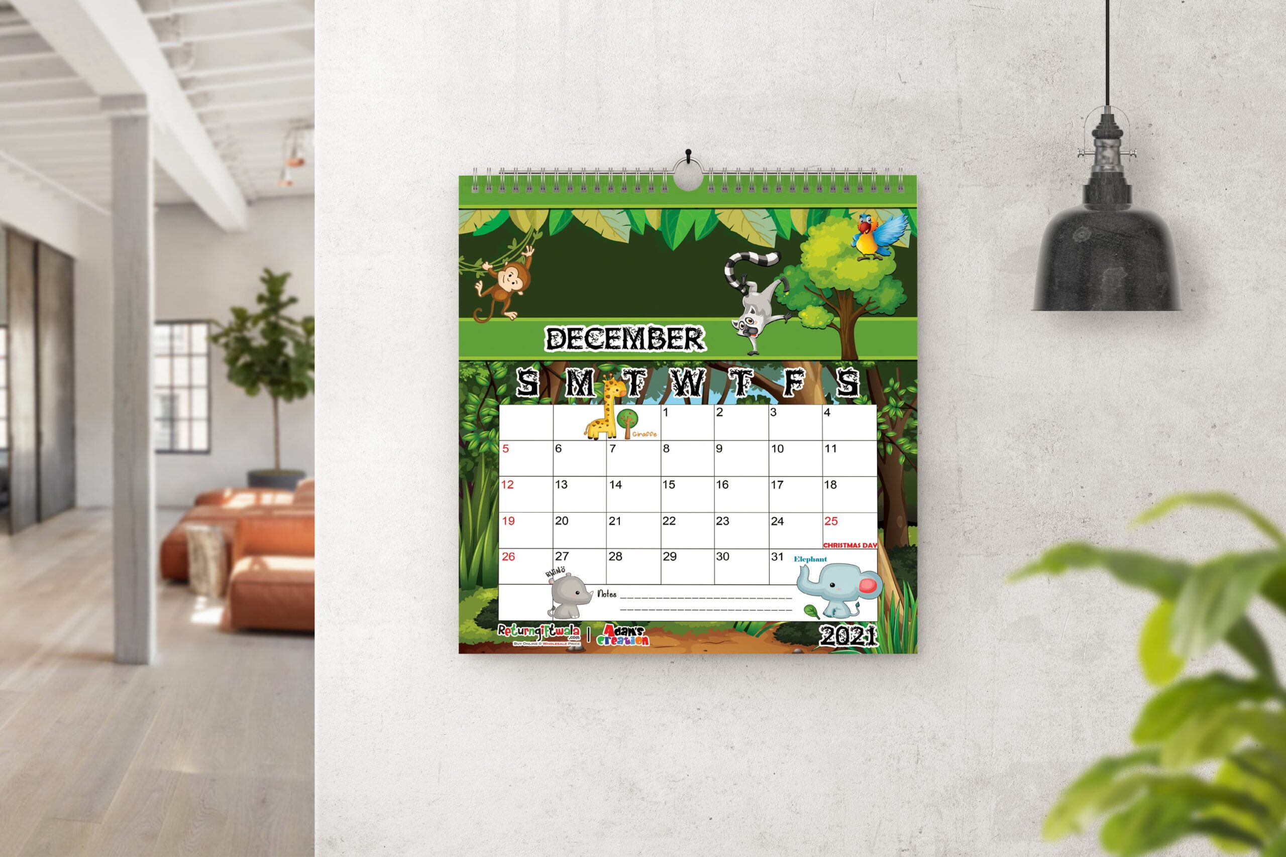 Animal theme Wall Calendar For Kids RoomJungle Return Gifts