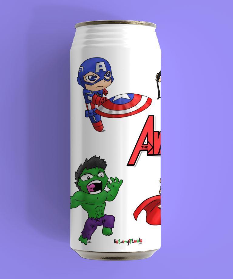 bottle flask sipper customize with name or message of your choice made in india, stainless steel donut theme avenger super heroes theme return gifts