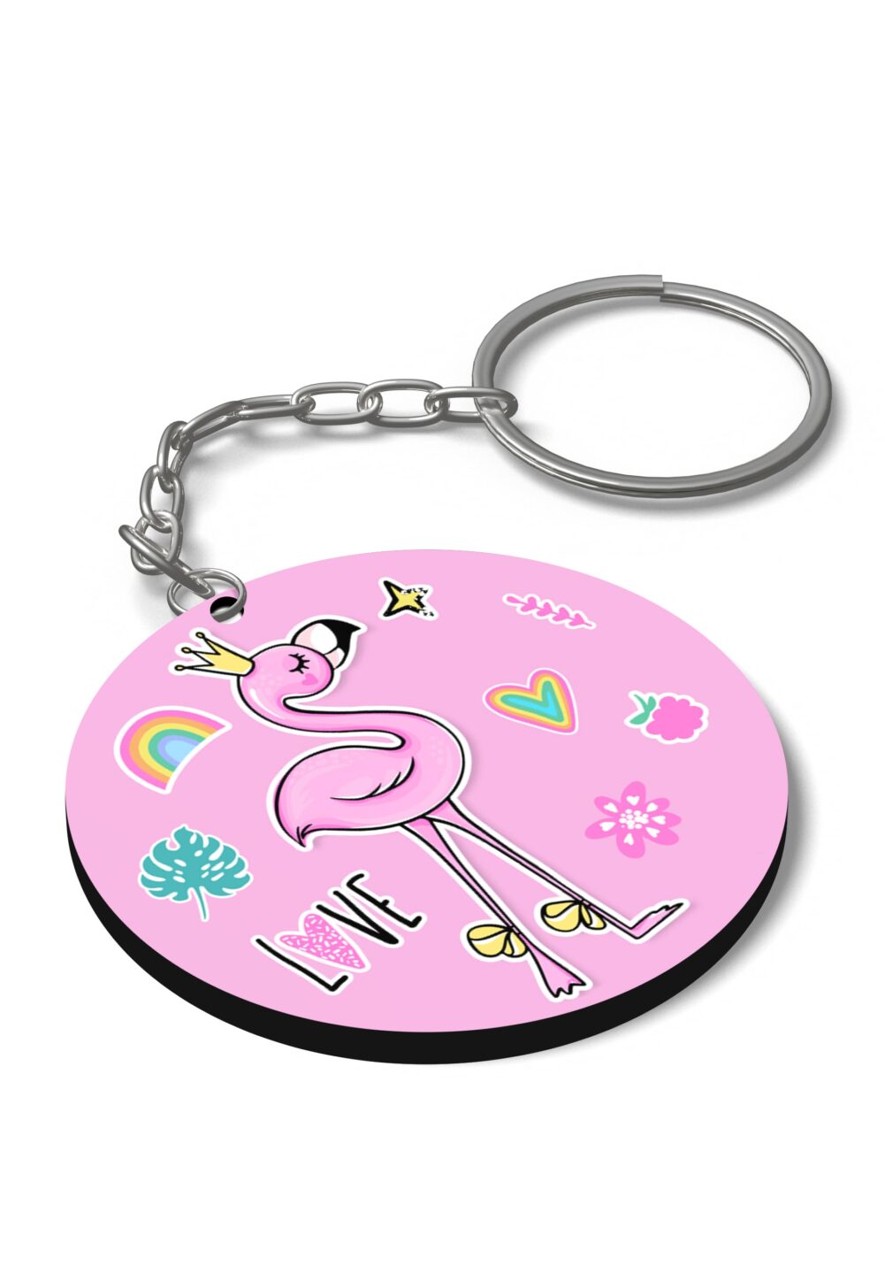 wooden flamingo print keychain