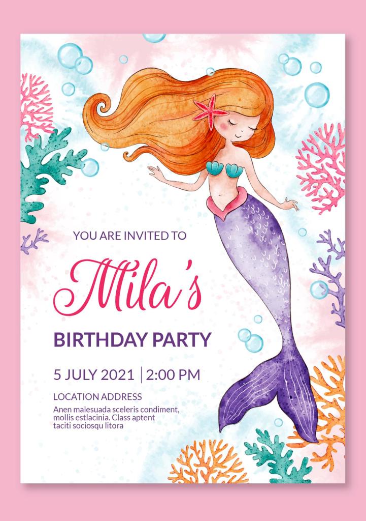 Mermaid theme birthday invitation cards