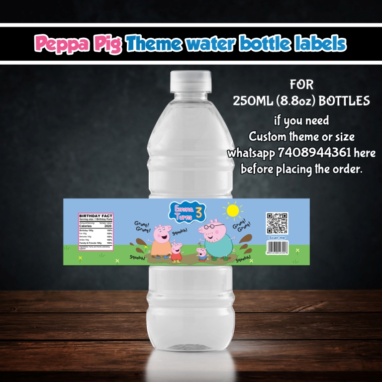 Peppa pig Birthday Water Bottle Label Template