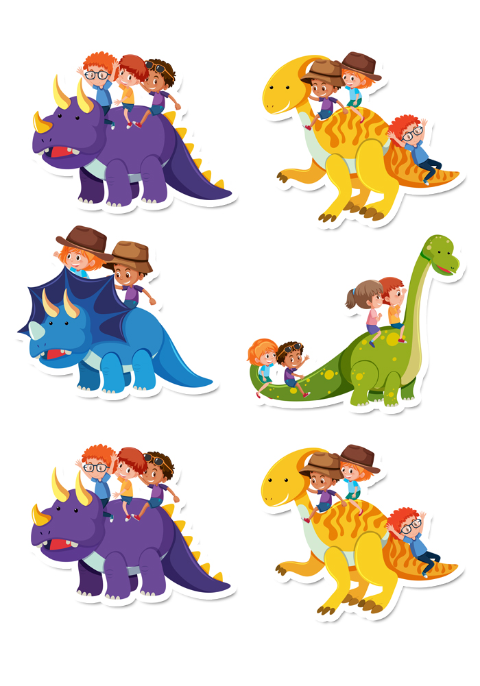 Kids and Dinosaur theme Cutouts for Birthday Decoration